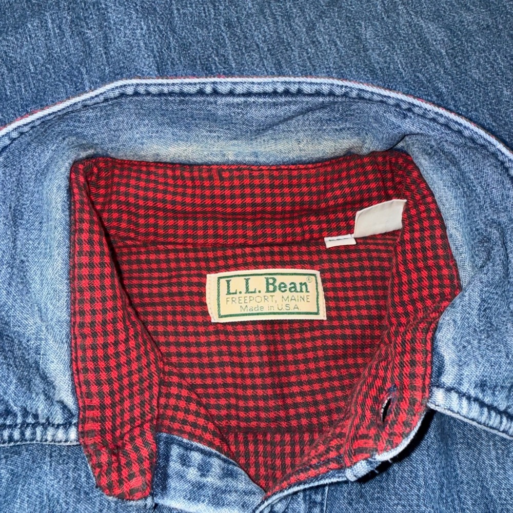 LL Bean Flannel Lined Denim Shirt Mens Large Blue Vintage Made in USA Workwear - Picture 7 of 7